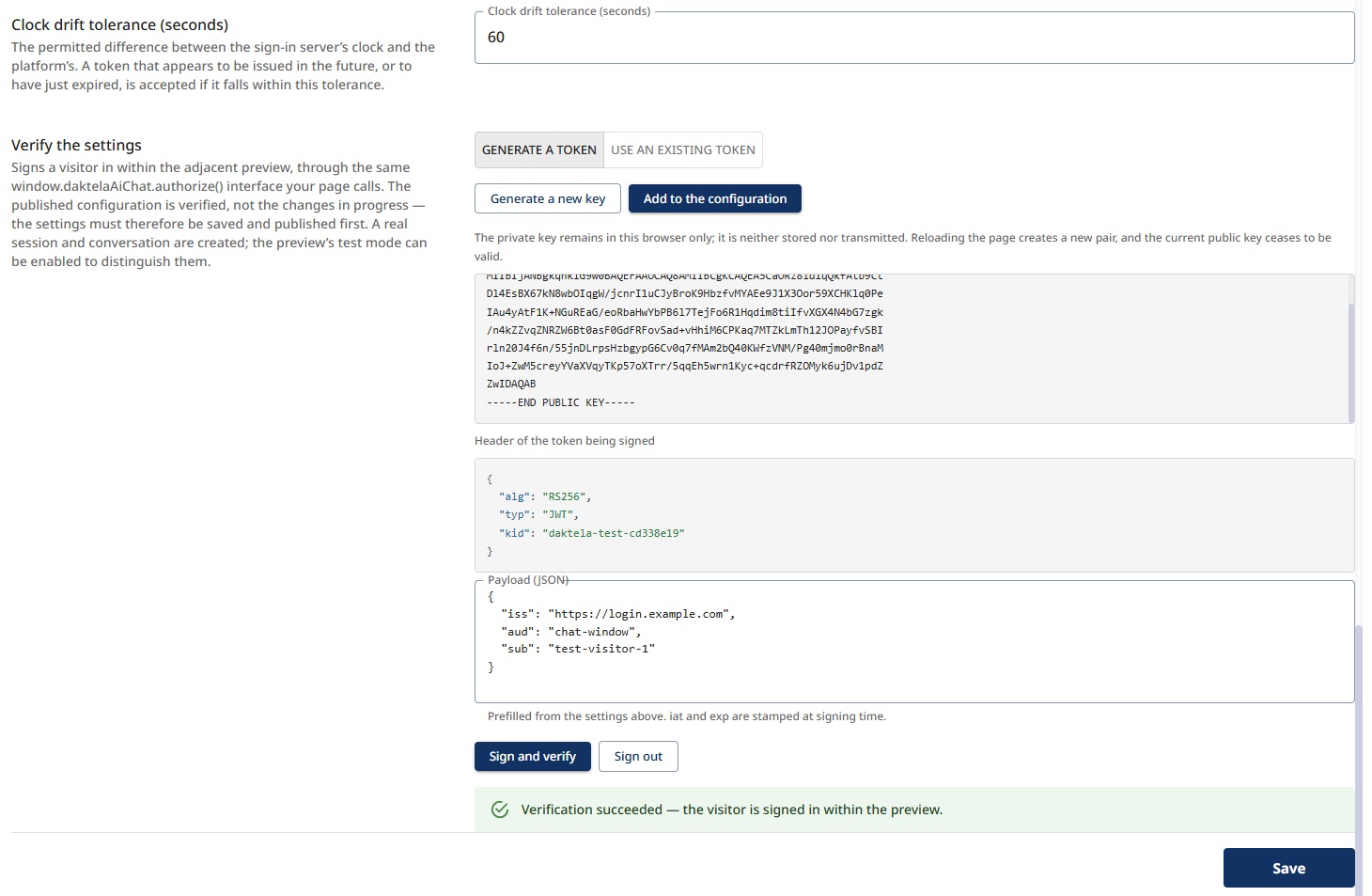 The verification section after a successful sign-in in the preview