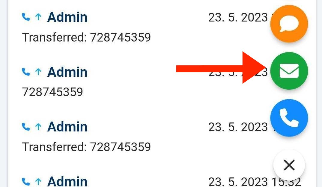 Activity type selection with email option arrow