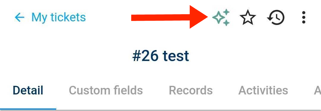 Arrow pointing to AI summary button in ticket