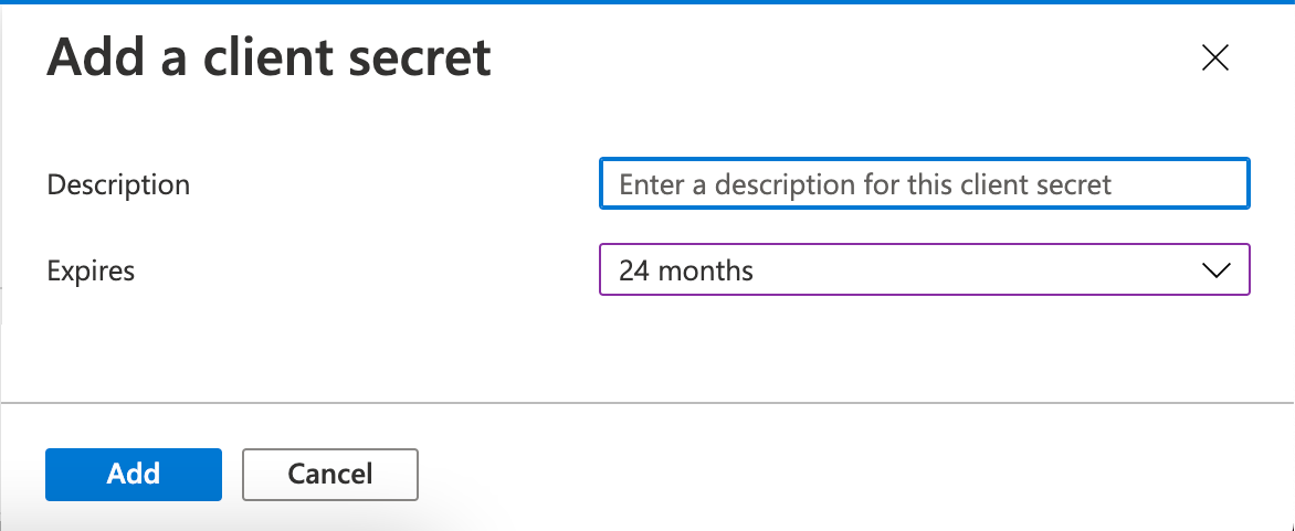 Dialog zum Hinzufügen eines neuen Client Secrets