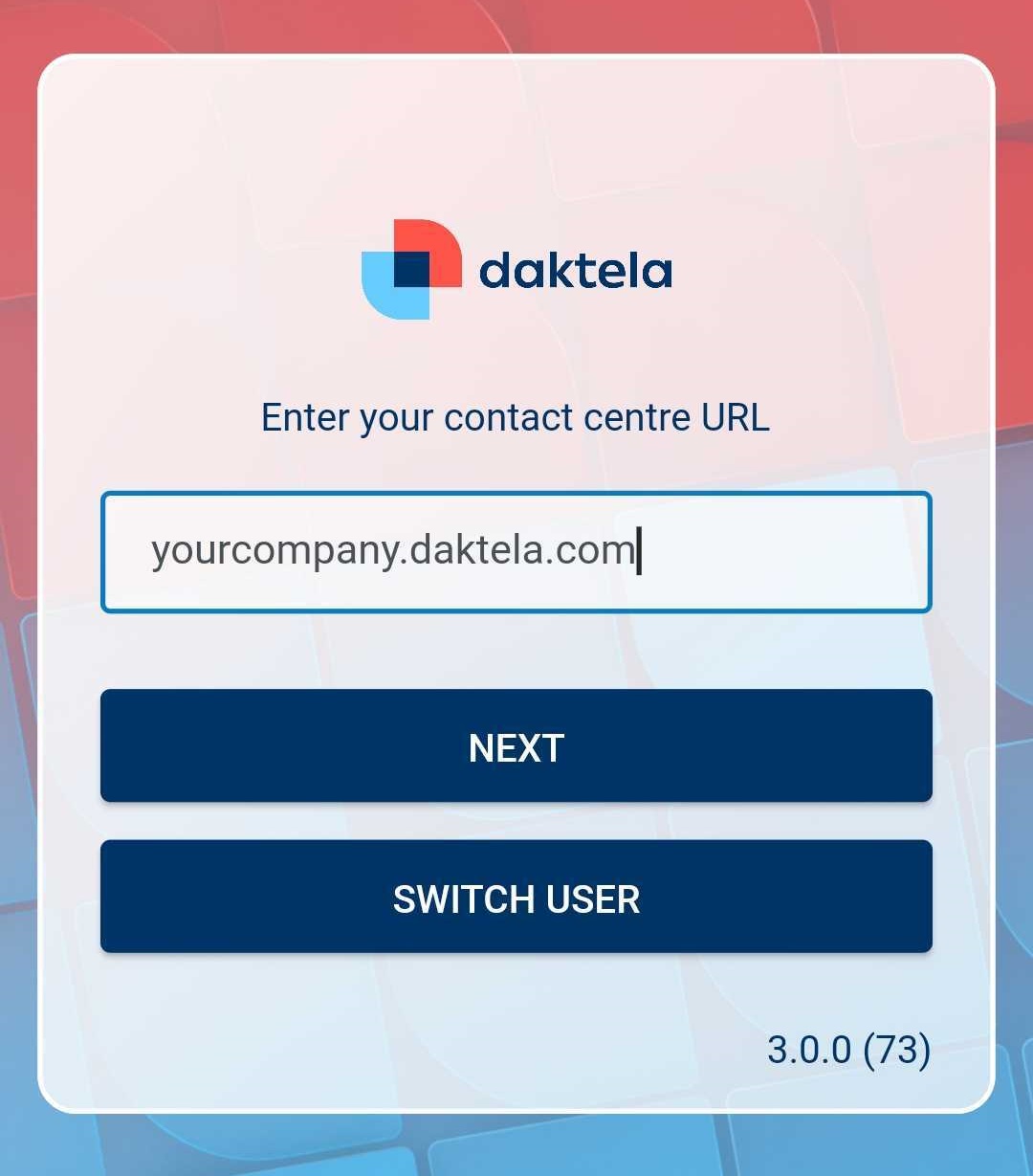 Login screen with URL entry field