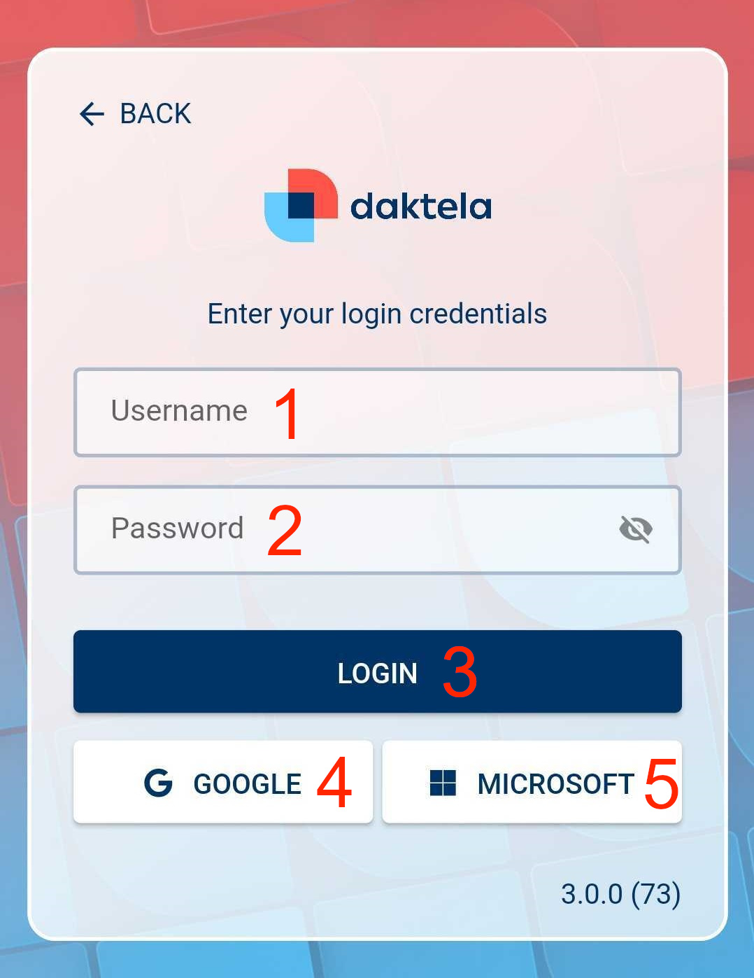 Login credentials form with SSO options