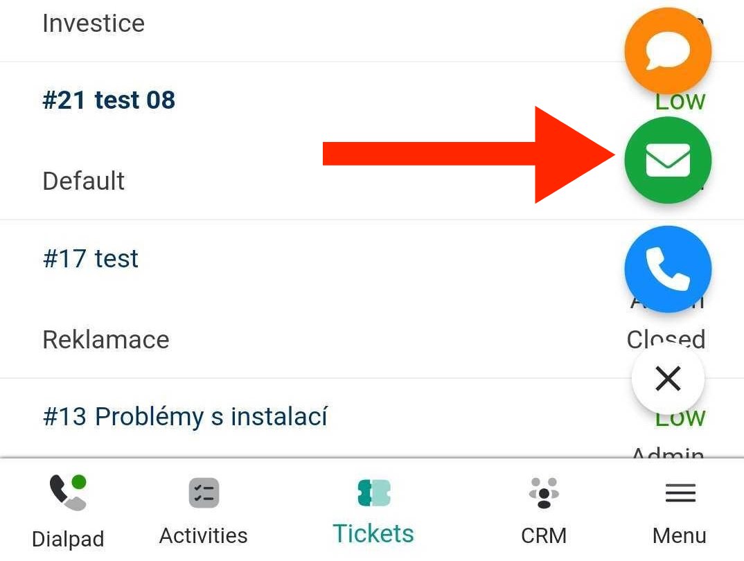 New activity type selection with email option