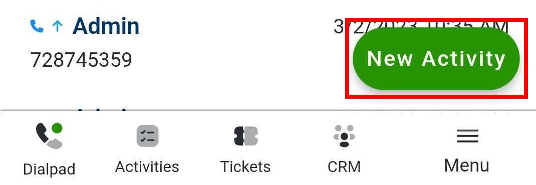 New Activity button highlighted on screen