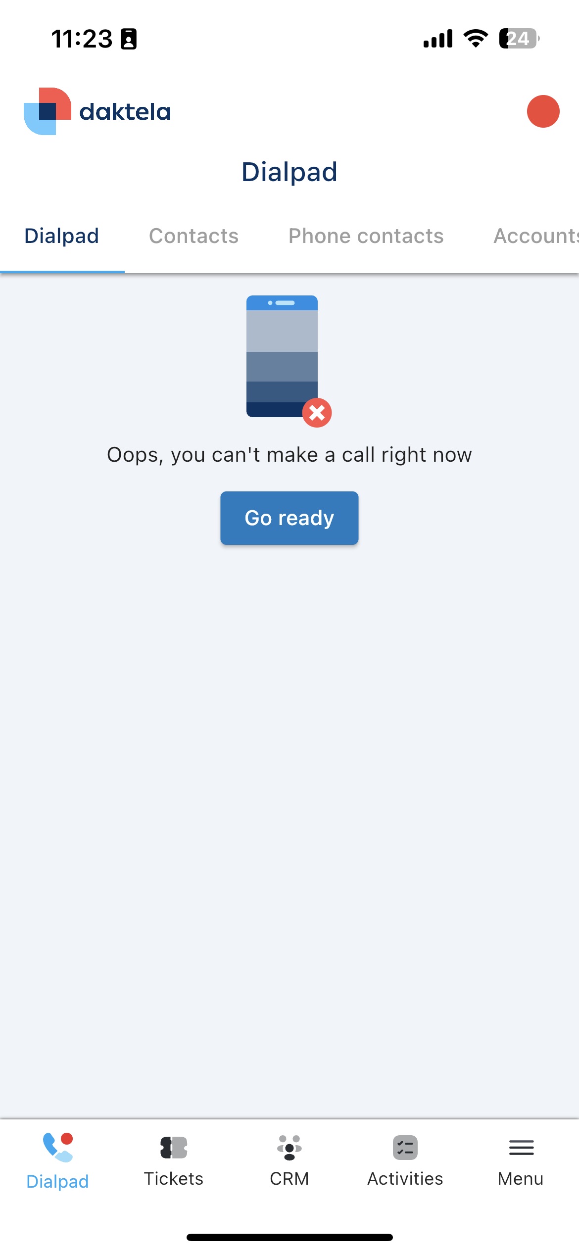 Mobile app offline error with unable to call message